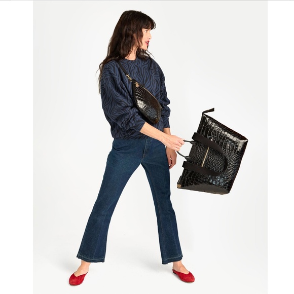 Clare V. Le Zip Sac Tote — Black Patent Croco - Picture 2 of 6